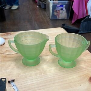 Uranium Glass Green Vintage Creamer and Sugar Set
